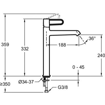 Смеситель для раковины высокий Jacob Delafon (Якоб Делафон) ODEON RIVE GAUCHE (E21031-BL-BL) без донного клапана корпус черный, ручка черная