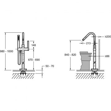 Напольный смеситель для ванны Jacob Delafon (Якоб Делафон) Stillness E97344-CP хром (внешняя часть)