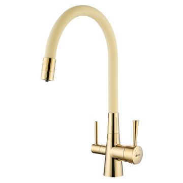 Смеситель для кухонных моек под фильтр Lemark (Лемарк) Comfort золото/бежевый (LM3075G-Beige)