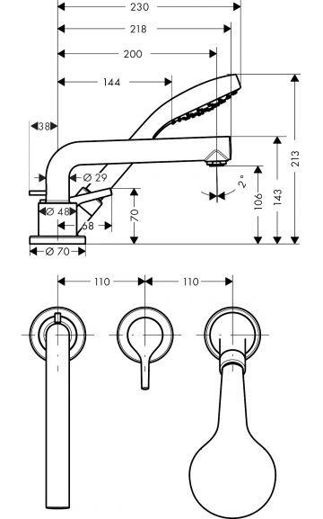 Смеситель для ванн, для душа Hansgrohe (Хансгрое) Talis S хром (72416000)