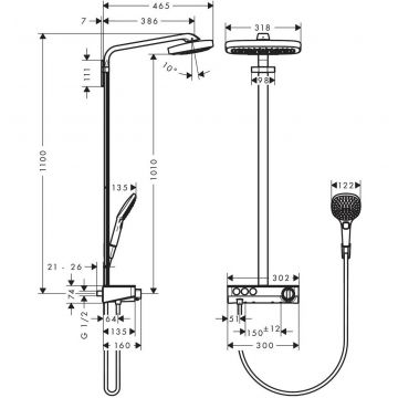 Душевая стойка Hansgrohe Raindance Select Push 300 3jet 27127400 белый/хром