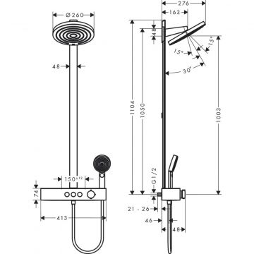 Душевая система Hansgrohe Pulsify S Showerpipe 260 2jet с термостатом (24240670) Черный хром матовый