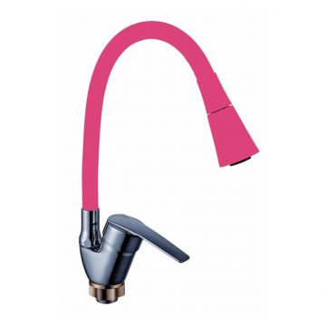 Смеситель сборный для кухни с гибким изливом Potato (Потато) P59278-13 хром/розовый