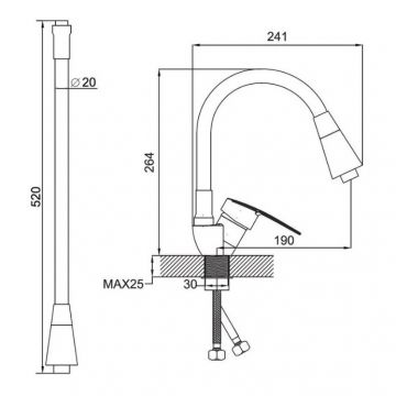 Смеситель сборный для кухни с гибким изливом Potato (Потато) P59278-13 хром/розовый