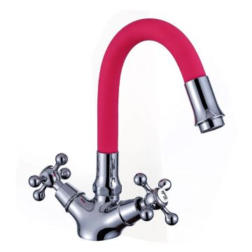 Смеситель сборный для кухни с гибким изливом Potato (Потато) P58065-13 хром/розовый