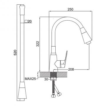 Смеситель для кухни с гибким изливом сборный Potato (Потато) P4231-13 хром/розовый