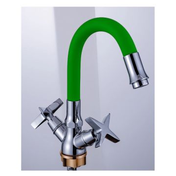 Смеситель для кухни с гибким изливом сборный Potato (Потато) P58311-11 хром/зеленый