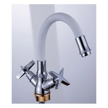 Смеситель для кухни с гибким изливом сборный Potato (Потато) P58311-13 хром/розовый