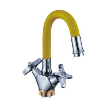 Смеситель для кухни с гибким изливом сборный Potato (Потато) P58312-10 хром/желтый