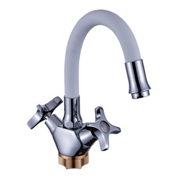 Смеситель для кухни с гибким изливом сборный Potato (Потато) P58312-13 хром/розовый