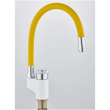 Смеситель сборный для кухни с гибким изливом Potato (Потато) P58388х10 белый/желтый