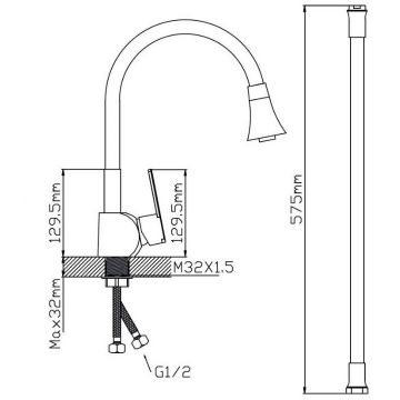 Смеситель сборный для кухни с гибким изливом Potato (Потато) P59238х10 хром/желтый