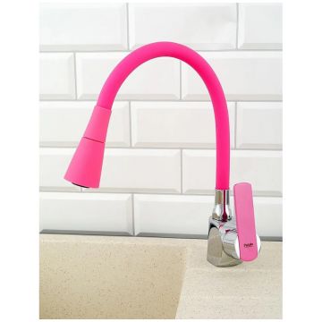 Смеситель сборный для кухни с гибким изливом Potato (Потато) P59238х13 хром/розовый