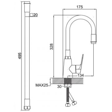 Смеситель сборный для кухни Potato (Потато) P4131х19 хром/серый
