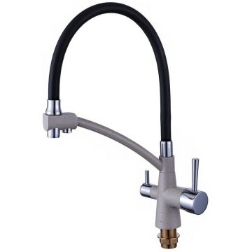 Смеситель для кухни с краном для питьевой воды Potato (Потато) P4077-18 слоновая кость,черный