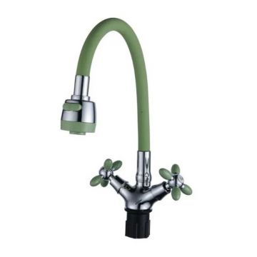 Смеситель Эверест (Everest) для кухни с гибким изливом B57-071E зеленый/хром