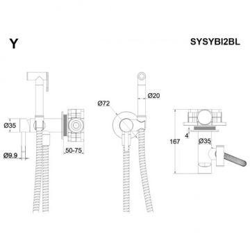 Смеситель для биде скрытого монтажа Whitecross (Вайткросс) Y SYSYBI2BL (черный мат)