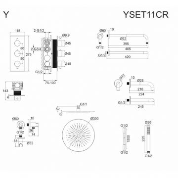 Душевая система для ванны скрытого монтажа Whitecross термостатическая Y YSET11BL (черный мат)