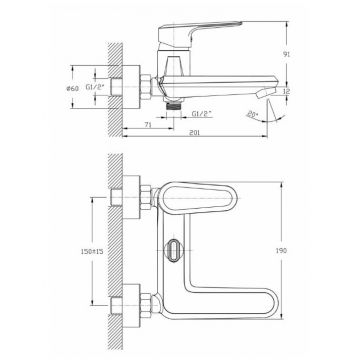 Смеситель для ванны с коротким изливом Rush (Раш) Devon (DE7535-44) хром