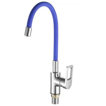 Смеситель для кухни Fashun (Фашун) с гибким изливом (A4253+B01) хром,синий
