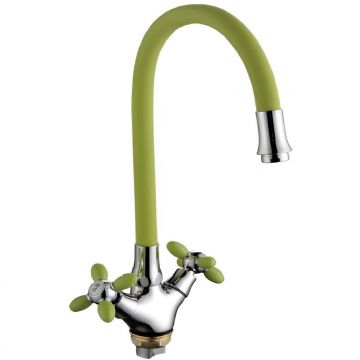 Смеситель для кухни с гибким изливом Fashun (Фашун) A44127-6, хром/зеленый