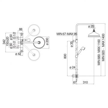 Душевая стойка Nobili (Нобили) Grazia GRC0030/50BR с термостатом, Ancient bronze