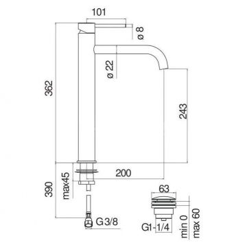 Смеситель для раковины Nobili (Нобили) Live LV00128/2BM высокий, матовый черный