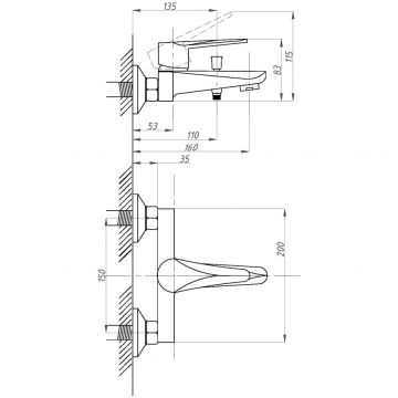 Смеситель для ванны с душем ПСМ-Профсан (Profan) Steel PSM-301-1 тип См-ВОРНШлА черный,бронза