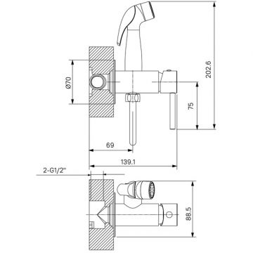 Встраиваемый смеситель Milardo (Милардо) с гигиеническим душем черный матовый Tidy 001BLR0M08