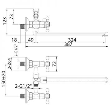Смеситель Milardo (Милардо) для ванны с длинным изливом Duplex глянцевый хром DUPSBL2M10