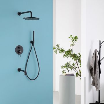 Душевая система Abber (Аббер) Wasser Kreis AF8117B скрытого монтажа с изливом, черная матовая