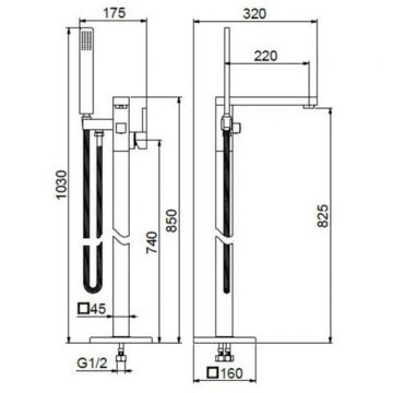 Смеситель для ванны напольный Webert (Веберт) Pegaso PE851101794, золото матовое
