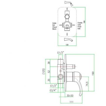 Смеситель для душа встраиваемый Webert (Веберт) Aurora AU860101010, золото