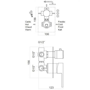 Смеситель для душа встраиваемый Webert (Веберт) Pegaso PE880601794, матовое золото