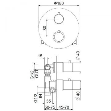 Смеситель для душа встраиваемый с термостатом Webert (Веберт) Sax Evolution SE970902010, золото