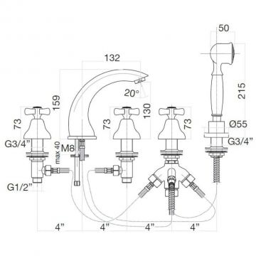 Смеситель на борт ванны Webert (Веберт) Armony AM730401065, бронза