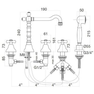 Смеситель на борт ванны Webert (Веберт) Armony AM730402010, золото