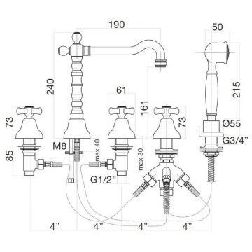 Смеситель на борт ванны Webert (Веберт) Armony AM730402015, хром