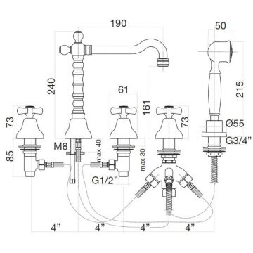 Смеситель на борт ванны Webert (Веберт) Armony AM730402017, хром/золото