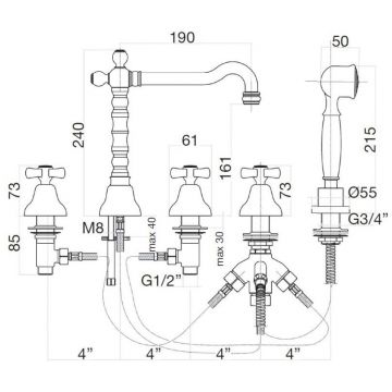 Смеситель на борт ванны Webert (Веберт) Armony AM730402060, медь