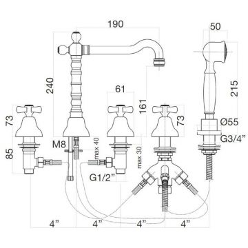 Смеситель на борт ванны Webert (Веберт) Armony AM730402065, бронза