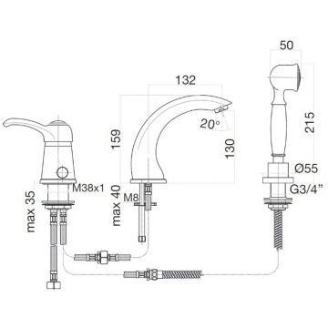 Смеситель на борт ванны Webert (Веберт) Aurora AU850701060, медь