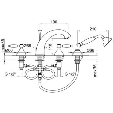 Смеситель на борт ванны Webert (Веберт) Dorian DO730101010, золото