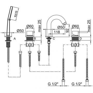 Смеситель на борт ванны Webert (Веберт) Elio EL850701015, хром