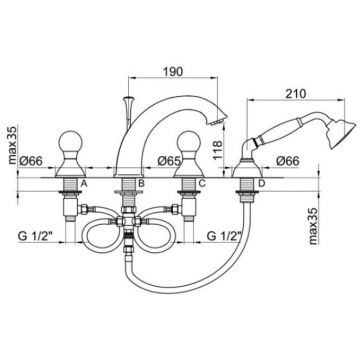 Смеситель на борт ванны Webert (Веберт) Karenina KA730101065, бронза