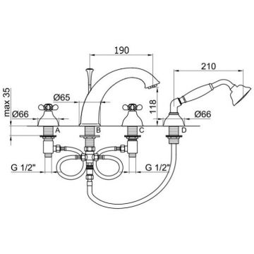 Смеситель на борт ванны Webert (Веберт) Ottocento OT730101010, золото