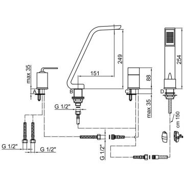 Смеситель на борт ванны Webert (Веберт) Wolo WO850701564, черный/хром