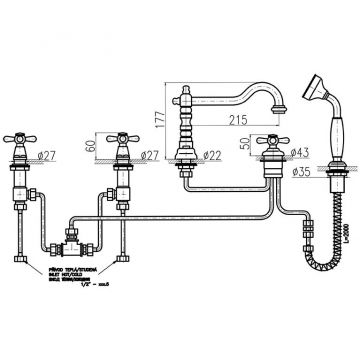 Смеситель на борт ванны Rav Slezak (Рав Слезак) Morava MK464.5PSM, бронза