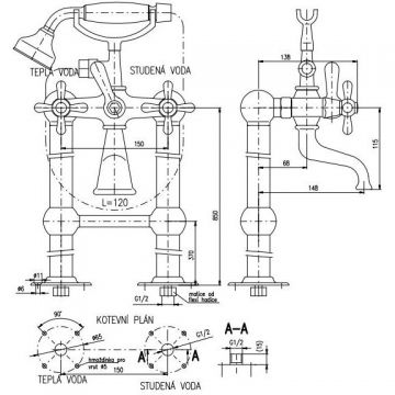 Смеситель для ванны Rav Slezak (Рав Слезак) Morava MK450.5/2SM, бронза
