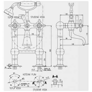 Смеситель для ванны Rav Slezak (Рав Слезак) Morava MK750.5/2Z, золото